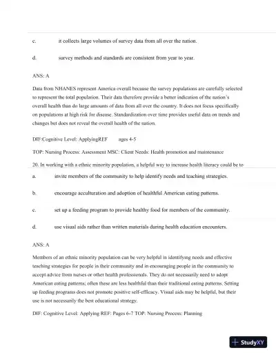 Test Bank For Nutritional Foundations And Clinical Applications: A Nursing Approach, 6th Edition - Page 13 preview image