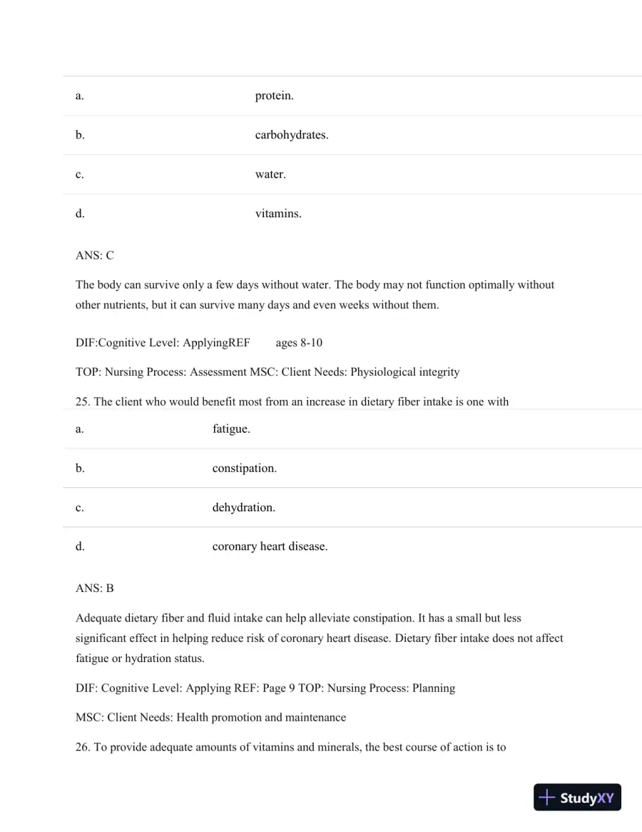 Test Bank For Nutritional Foundations And Clinical Applications: A Nursing Approach, 6th Edition, page 16