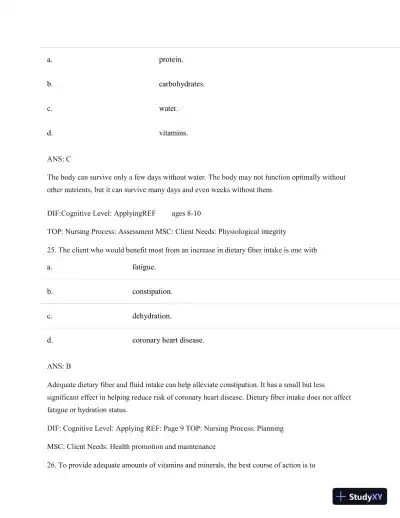 Test Bank For Nutritional Foundations And Clinical Applications: A Nursing Approach, 6th Edition - Page 16 preview image