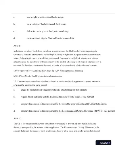 Test Bank For Nutritional Foundations And Clinical Applications: A Nursing Approach, 6th Edition - Page 17 preview image
