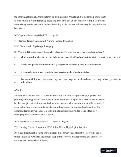 Test Bank For Nutritional Foundations And Clinical Applications: A Nursing Approach, 6th Edition - Page 18 preview image