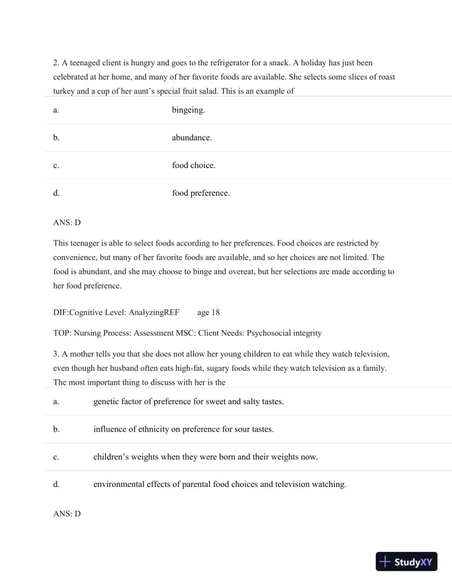 Test Bank For Nutritional Foundations And Clinical Applications: A Nursing Approach, 6th Edition, page 21