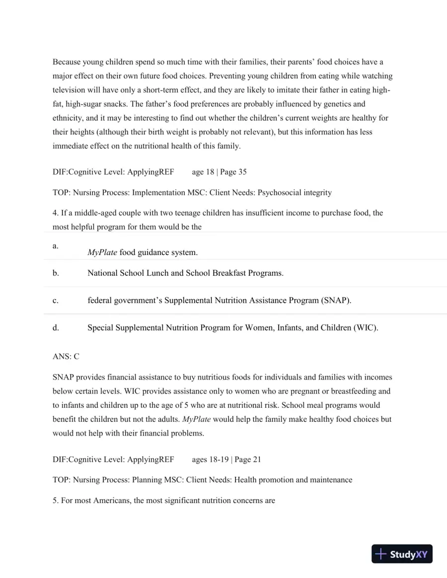 Test Bank For Nutritional Foundations And Clinical Applications: A Nursing Approach, 6th Edition, page 22