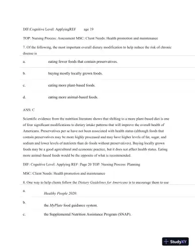 Test Bank For Nutritional Foundations And Clinical Applications: A Nursing Approach, 6th Edition - Page 24 preview image