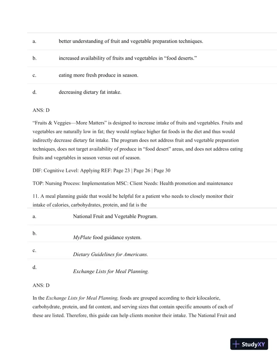 Test Bank For Nutritional Foundations And Clinical Applications: A Nursing Approach, 6th Edition, page 26