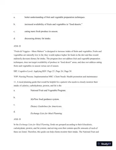 Test Bank For Nutritional Foundations And Clinical Applications: A Nursing Approach, 6th Edition - Page 26 preview image