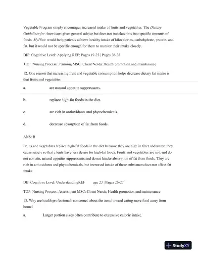 Test Bank For Nutritional Foundations And Clinical Applications: A Nursing Approach, 6th Edition - Page 27 preview image