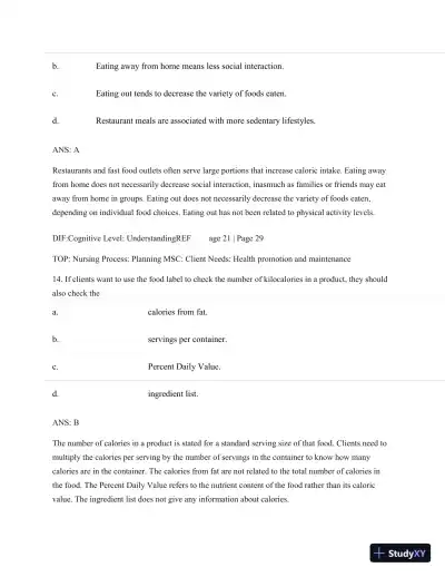 Test Bank For Nutritional Foundations And Clinical Applications: A Nursing Approach, 6th Edition - Page 28 preview image