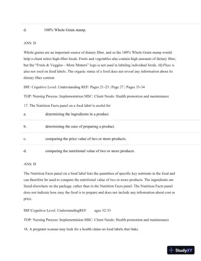 Test Bank For Nutritional Foundations And Clinical Applications: A Nursing Approach, 6th Edition - Page 30 preview image