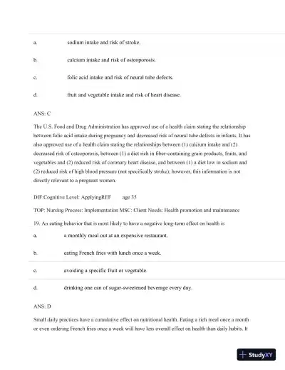 Test Bank For Nutritional Foundations And Clinical Applications: A Nursing Approach, 6th Edition - Page 31 preview image
