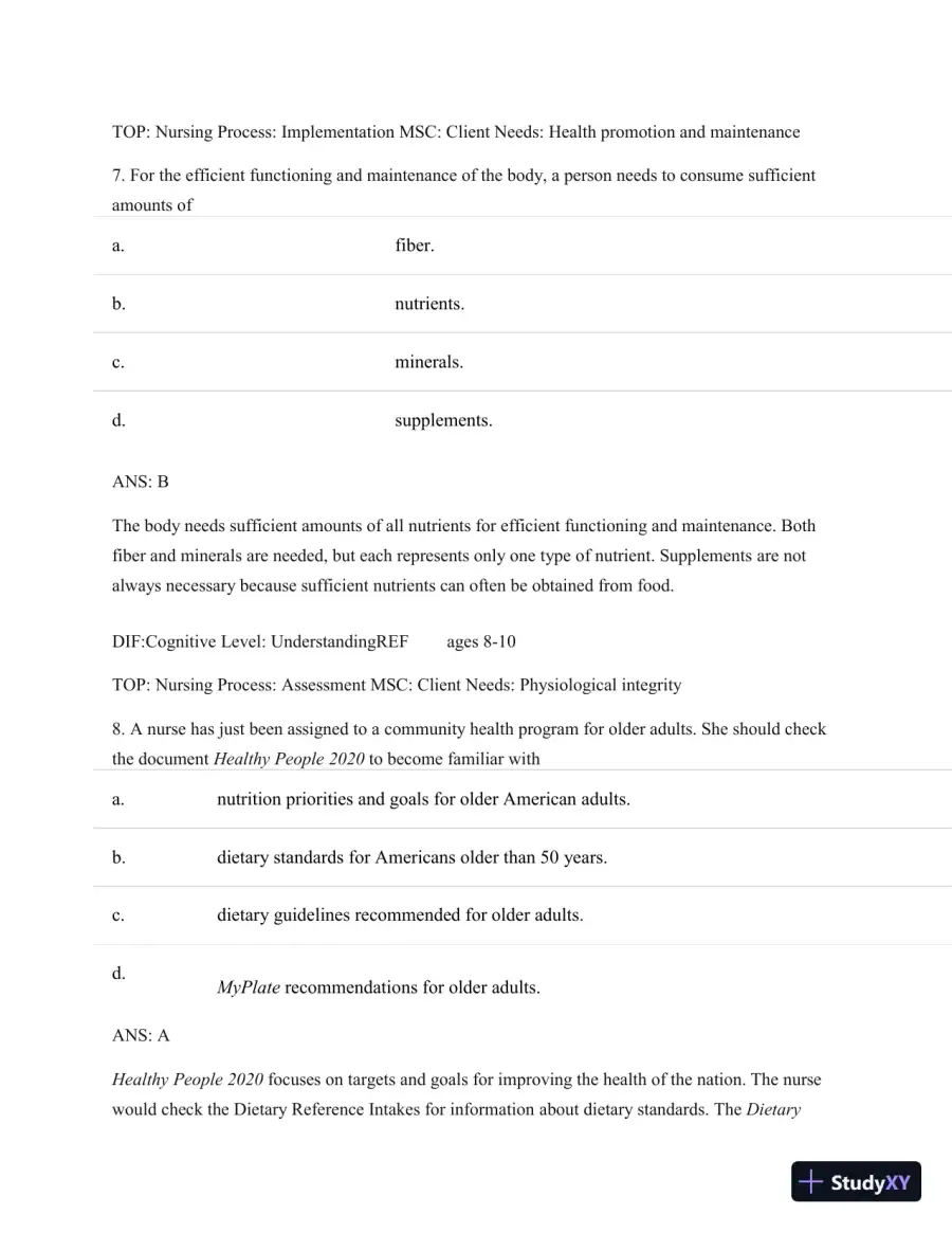 Test Bank For Nutritional Foundations And Clinical Applications: A Nursing Approach, 6th Edition, page 6