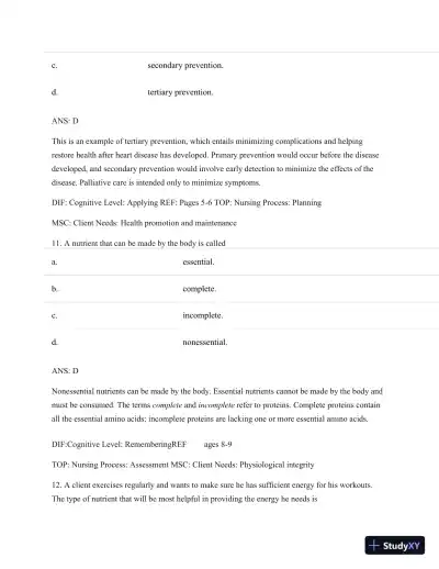 Test Bank For Nutritional Foundations And Clinical Applications: A Nursing Approach, 6th Edition - Page 8 preview image