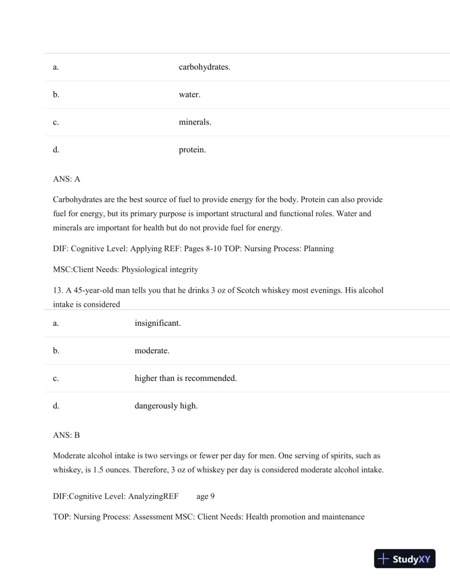 Test Bank For Nutritional Foundations And Clinical Applications: A Nursing Approach, 6th Edition, page 9