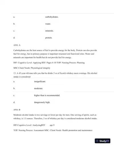 Test Bank For Nutritional Foundations And Clinical Applications: A Nursing Approach, 6th Edition - Page 9 preview image