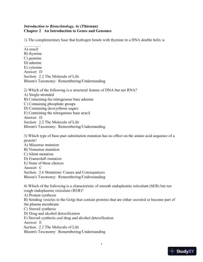 Test Bank for Introduction to Biotechnology, 4th Edition - Page 12 preview image