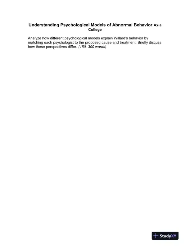 Understanding Psychological Models of Abnormal Behavior Axia College - Page 1 preview image