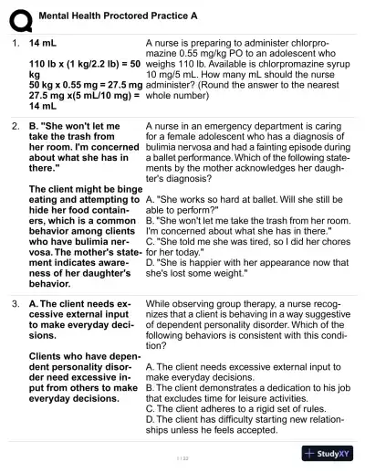 Mental Health Proctored Practice Exam A with Answers (60 Solved Questions) - Page 1 preview image