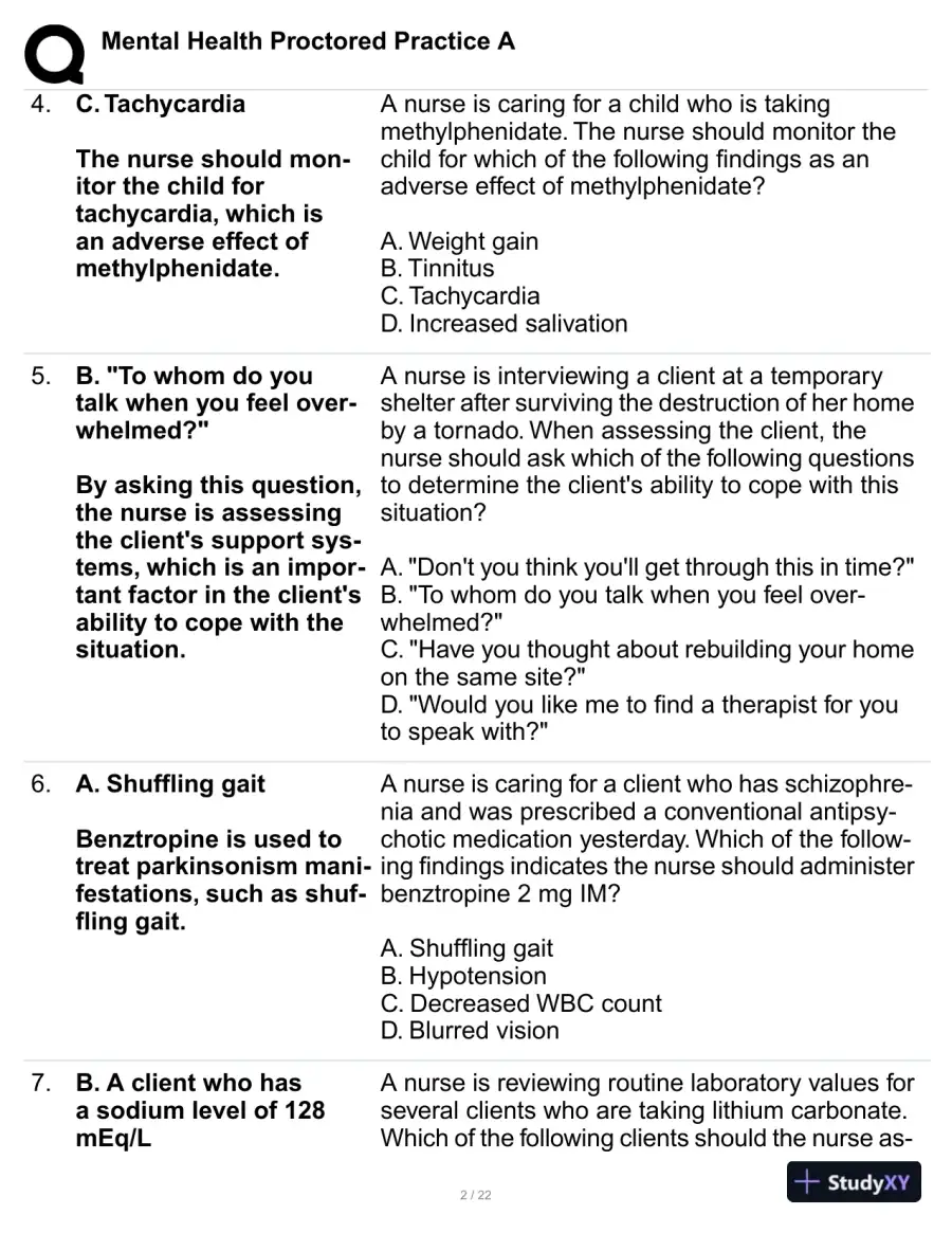 Mental Health Proctored Practice Exam A with Answers (60 Solved Questions), page 3