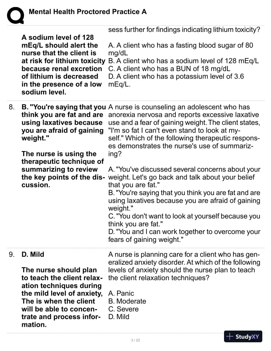 Mental Health Proctored Practice Exam A with Answers (60 Solved Questions), page 4