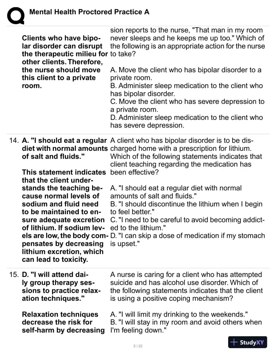 Mental Health Proctored Practice Exam A with Answers (60 Solved Questions), page 6