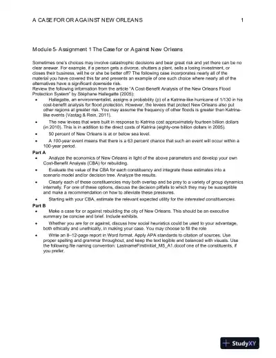 Module 5- Assignment 1 The Case for or Against New Orleans - Page 1 preview image