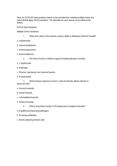 NCCLEX Style for Immune Disorder - Page 1 preview image