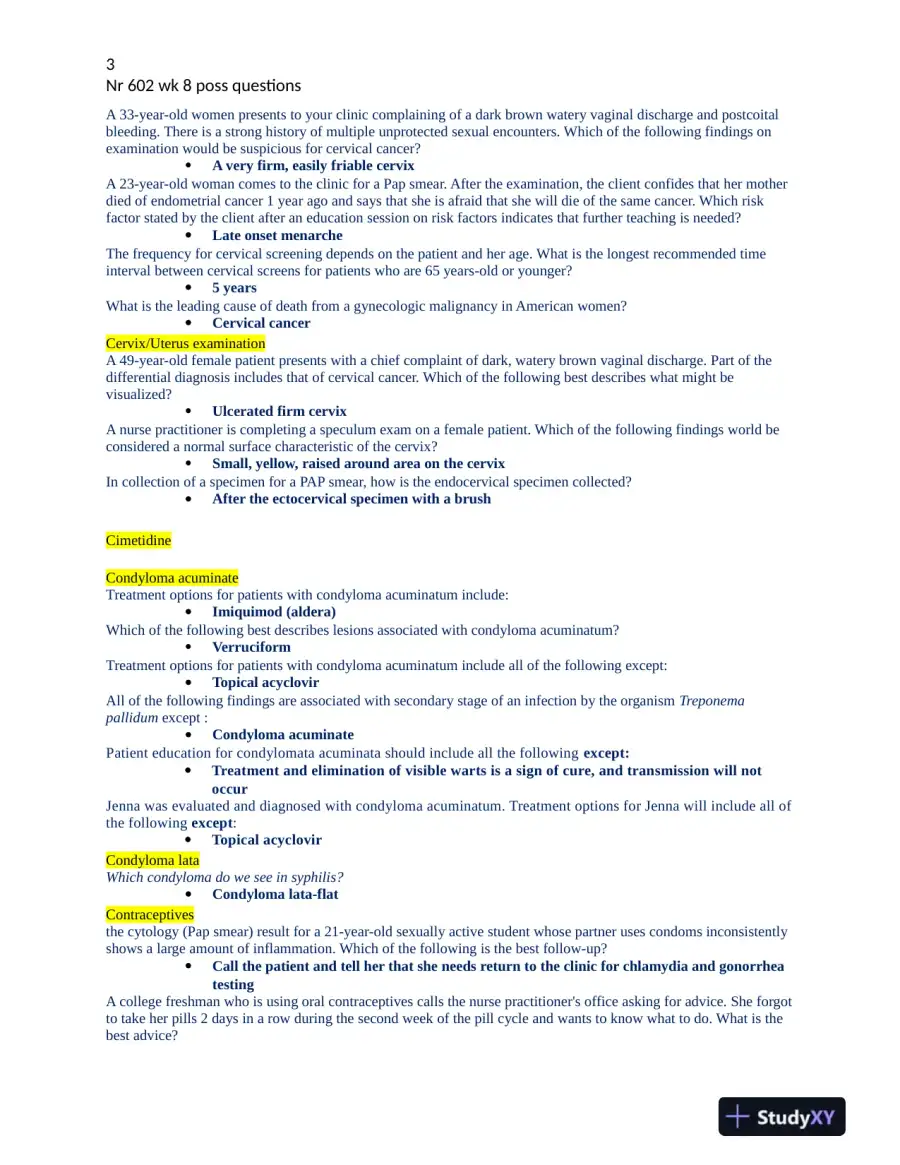 NR602 Chamberlain College of Nursing Clinical Analysis Final Exam Week 8 With Answers (115 Solved Questions), page 4