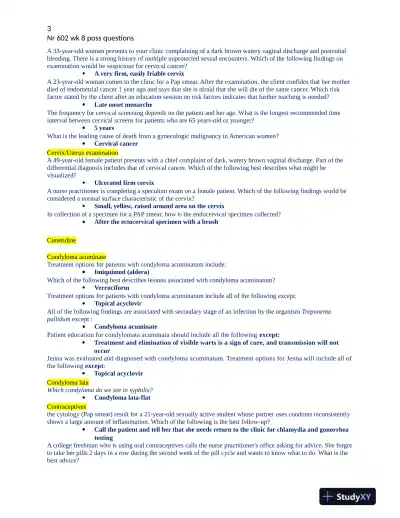 NR602 Chamberlain College of Nursing Clinical Analysis Final Exam Week 8 With Answers (115 Solved Questions) - Page 4 preview image