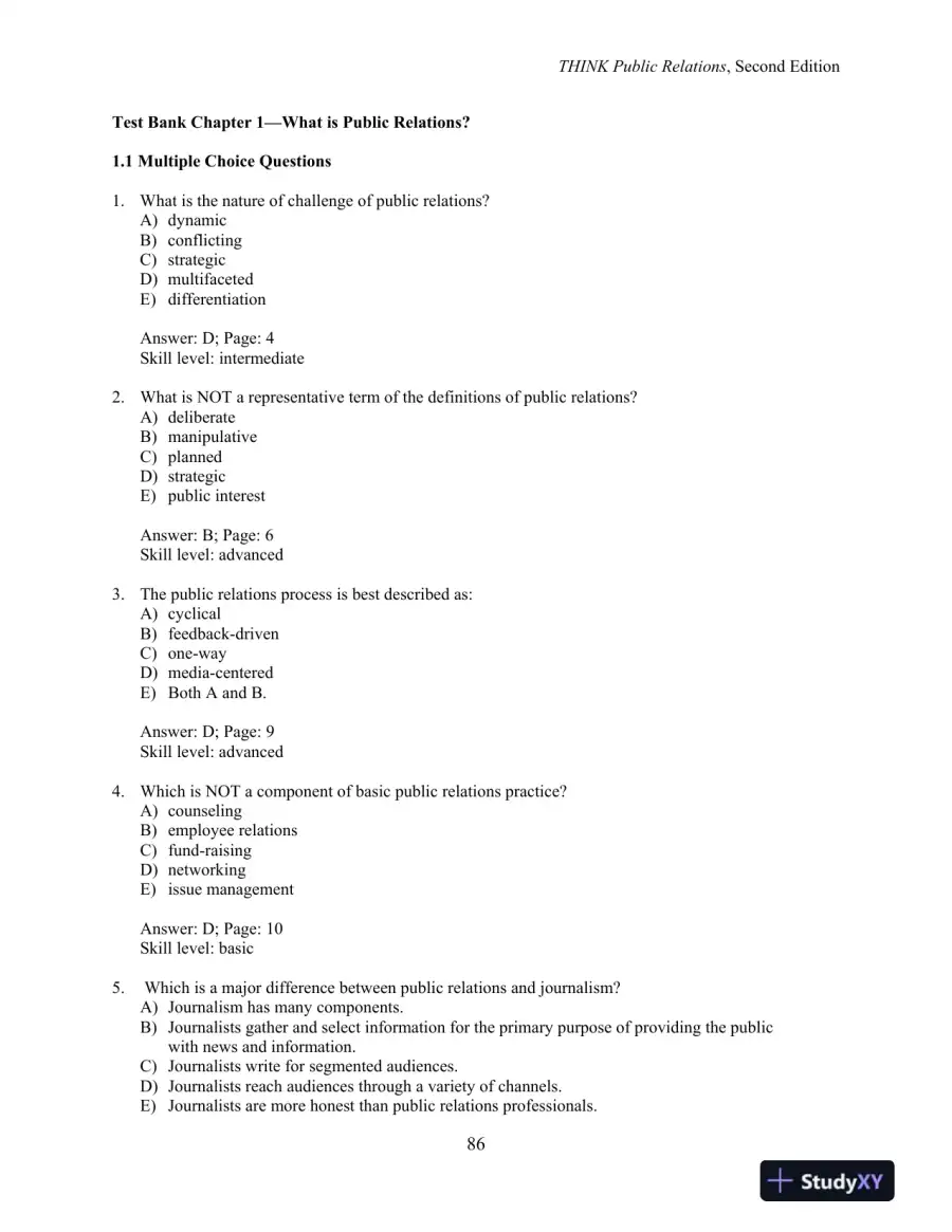 Test Bank for THINK Public Relations, 2nd Edition, page 4