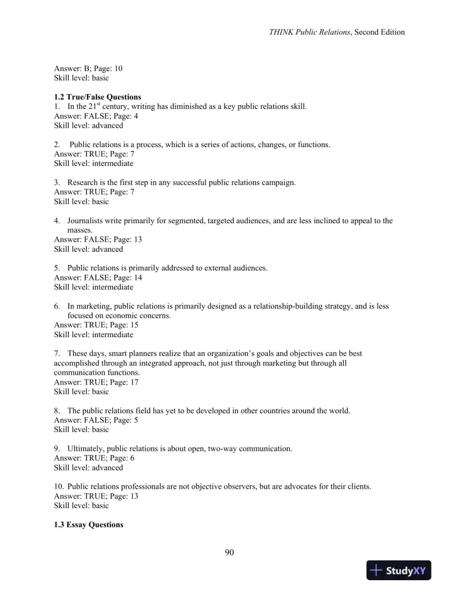Test Bank for THINK Public Relations, 2nd Edition, page 8