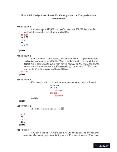 Financial Analysis and Portfolio Management: A Comprehensive Assessment - Page 1 preview image