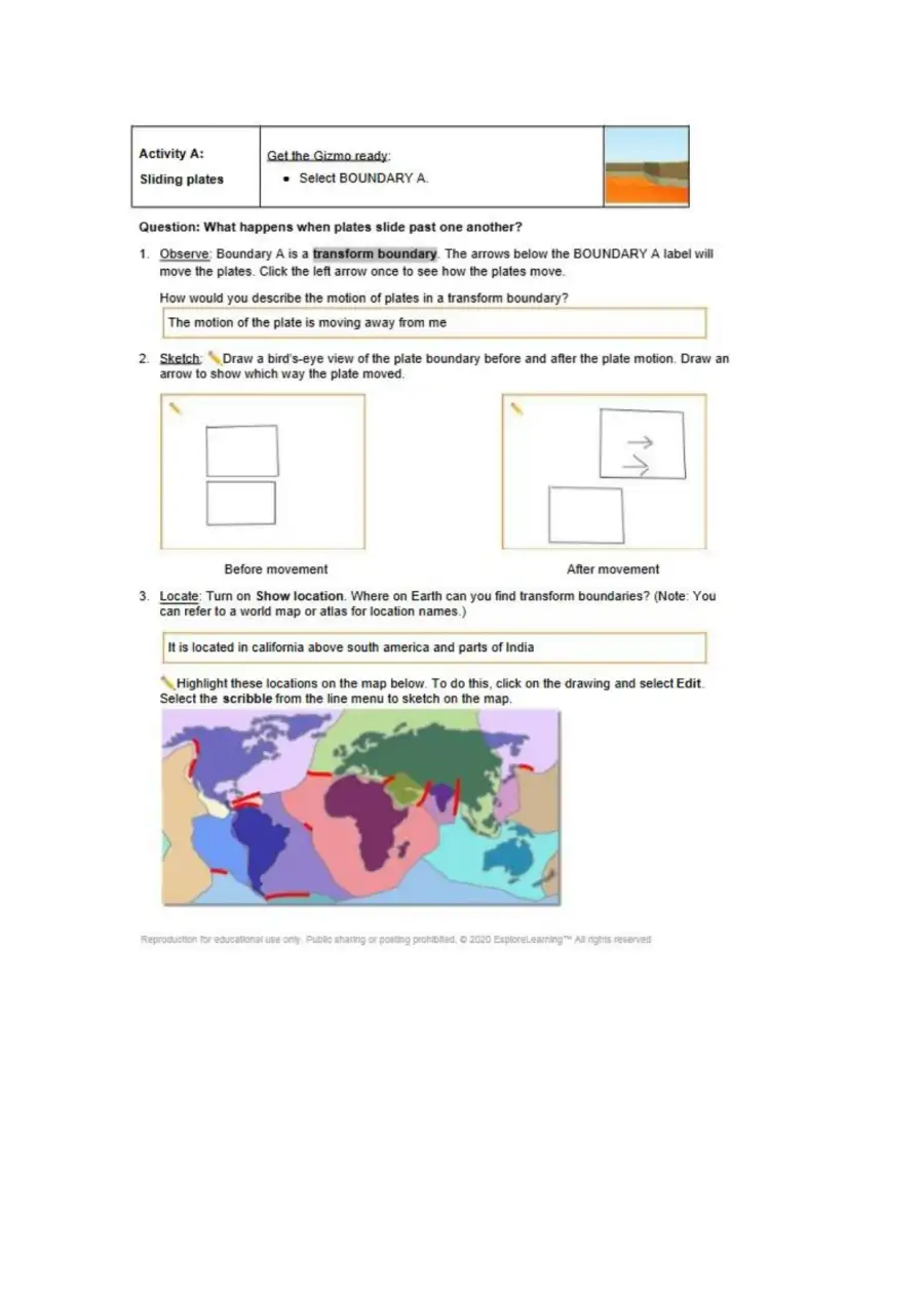 Plate Tectonics Gizmo, page 2