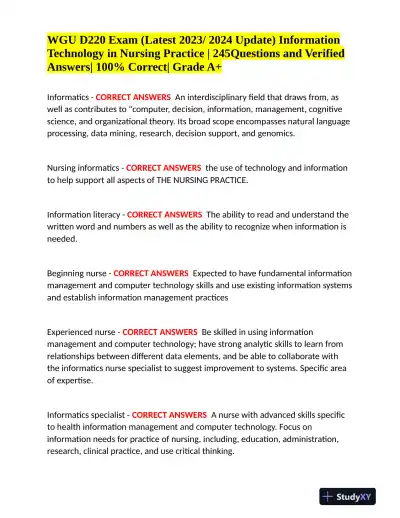 2023-2024 WGU D220 Management Information System Practice Exam With Answers (226 Solved Questions) - Page 1 preview image
