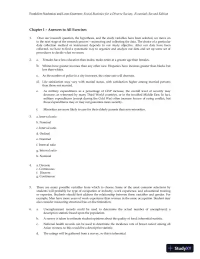 Essentials of Social Statistics for a Diverse Society Second Edition Solution Manual - Page 1 preview image