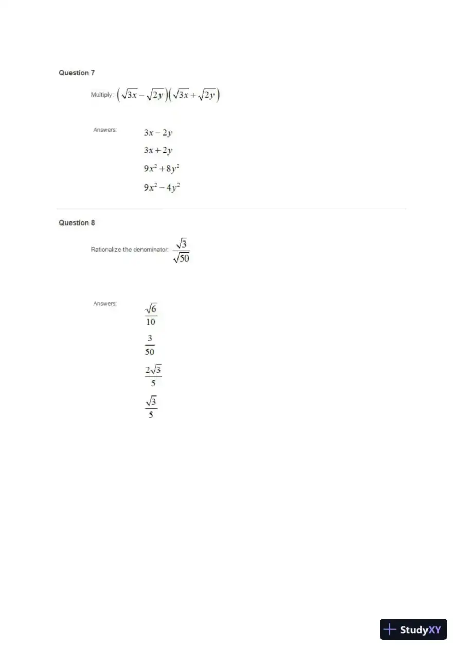 Liberty University INFT 101 Placement Test - Math Part 2 Correct Answers, page 5