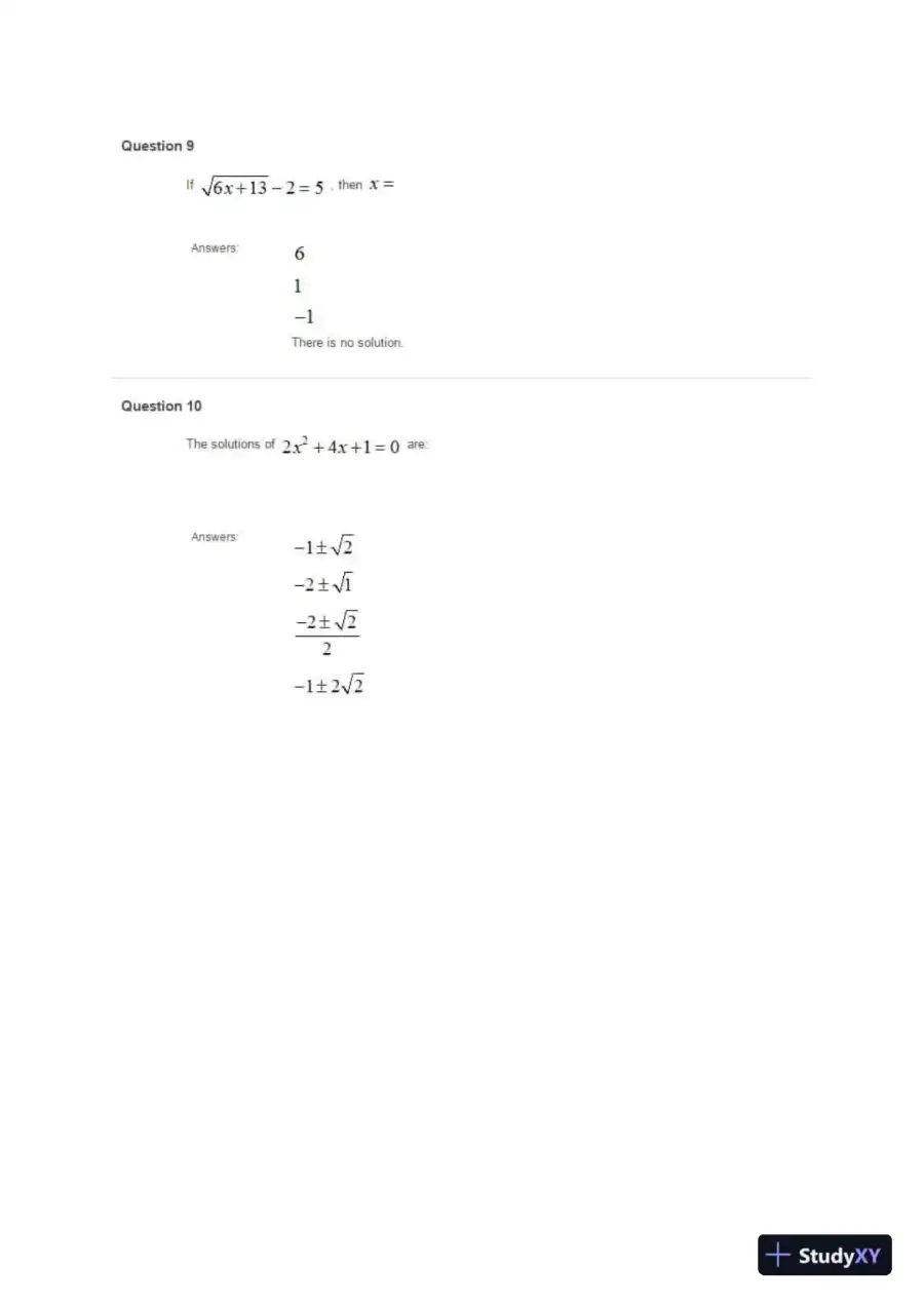 Liberty University INFT 101 Placement Test - Math Part 2 Correct Answers, page 6