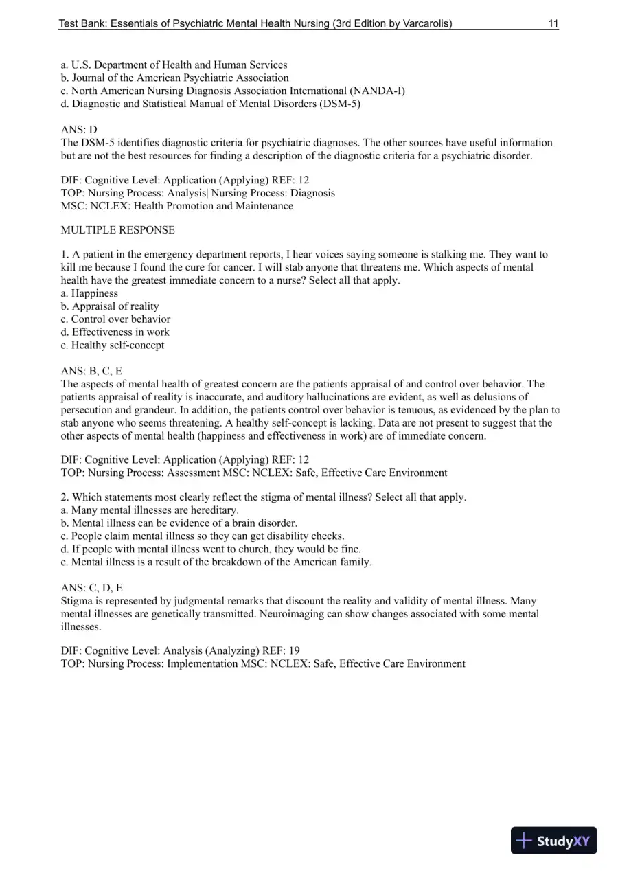 Essentials Of Psychiatric Mental Health Nursing: A Communication Approach To Evidence-Based Care, 3rd Edition Test Bank, page 12