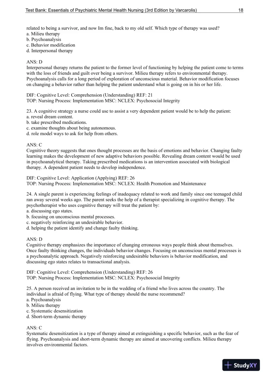 Essentials Of Psychiatric Mental Health Nursing: A Communication Approach To Evidence-Based Care, 3rd Edition Test Bank, page 19