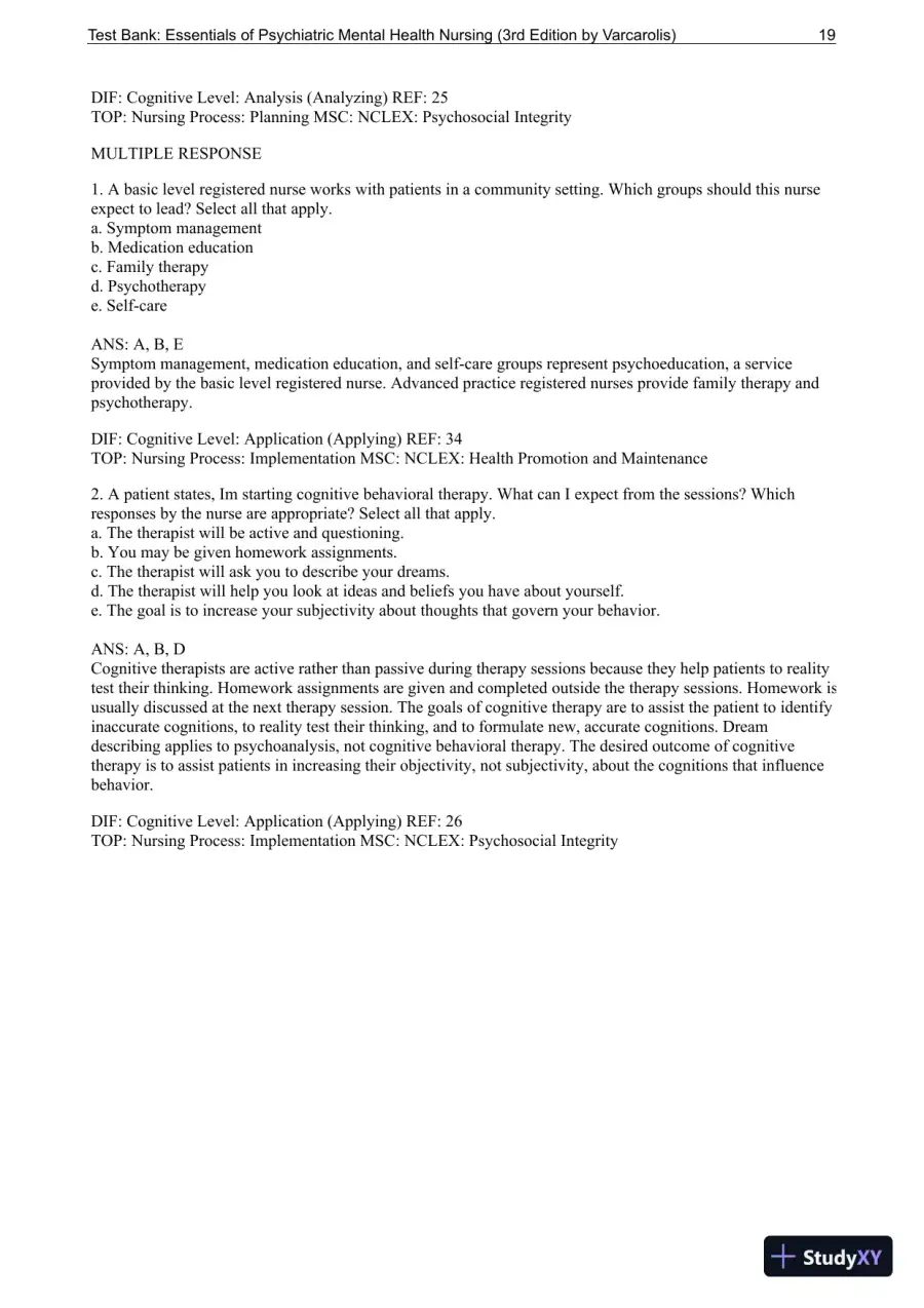 Essentials Of Psychiatric Mental Health Nursing: A Communication Approach To Evidence-Based Care, 3rd Edition Test Bank, page 20