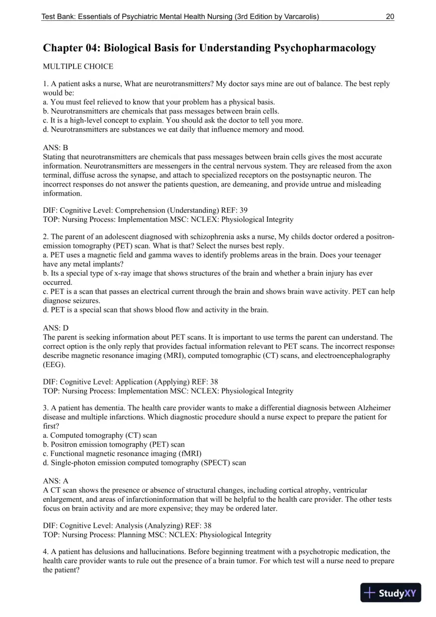 Essentials Of Psychiatric Mental Health Nursing: A Communication Approach To Evidence-Based Care, 3rd Edition Test Bank, page 21