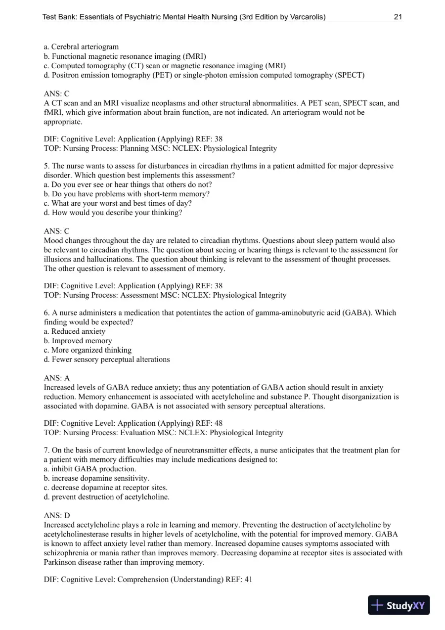 Essentials Of Psychiatric Mental Health Nursing: A Communication Approach To Evidence-Based Care, 3rd Edition Test Bank, page 22