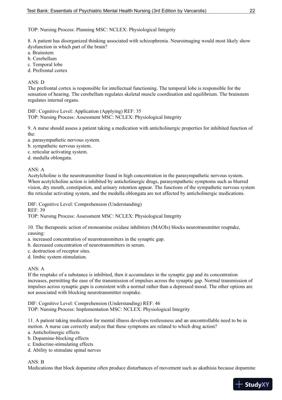 Essentials Of Psychiatric Mental Health Nursing: A Communication Approach To Evidence-Based Care, 3rd Edition Test Bank, page 23