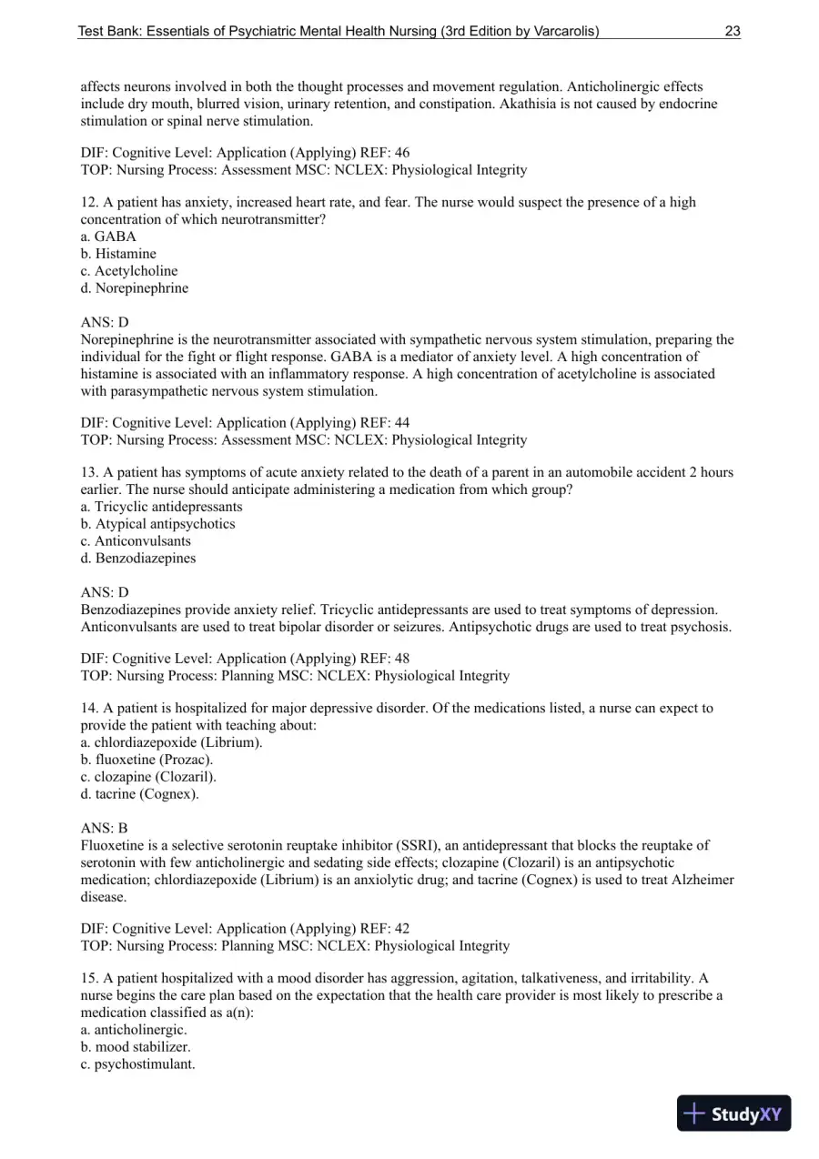 Essentials Of Psychiatric Mental Health Nursing: A Communication Approach To Evidence-Based Care, 3rd Edition Test Bank, page 24
