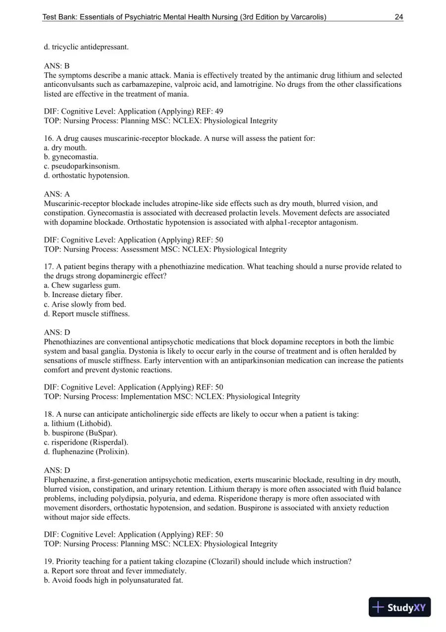 Essentials Of Psychiatric Mental Health Nursing: A Communication Approach To Evidence-Based Care, 3rd Edition Test Bank, page 25