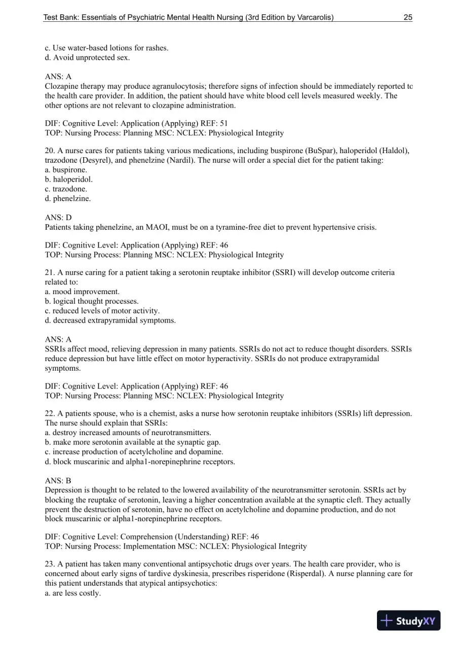 Essentials Of Psychiatric Mental Health Nursing: A Communication Approach To Evidence-Based Care, 3rd Edition Test Bank, page 26