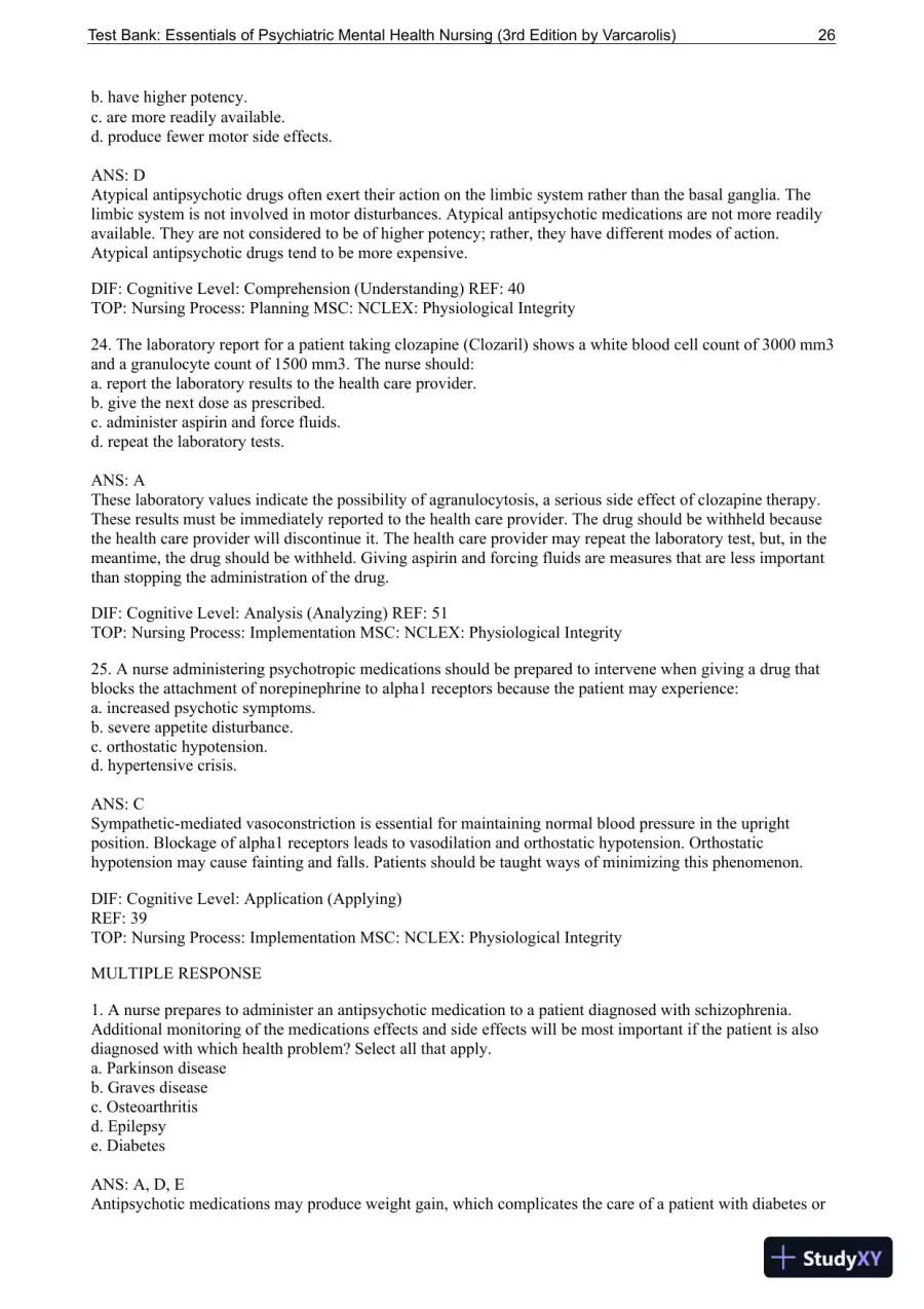 Essentials Of Psychiatric Mental Health Nursing: A Communication Approach To Evidence-Based Care, 3rd Edition Test Bank, page 27
