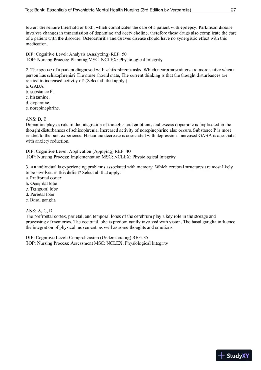 Essentials Of Psychiatric Mental Health Nursing: A Communication Approach To Evidence-Based Care, 3rd Edition Test Bank, page 28