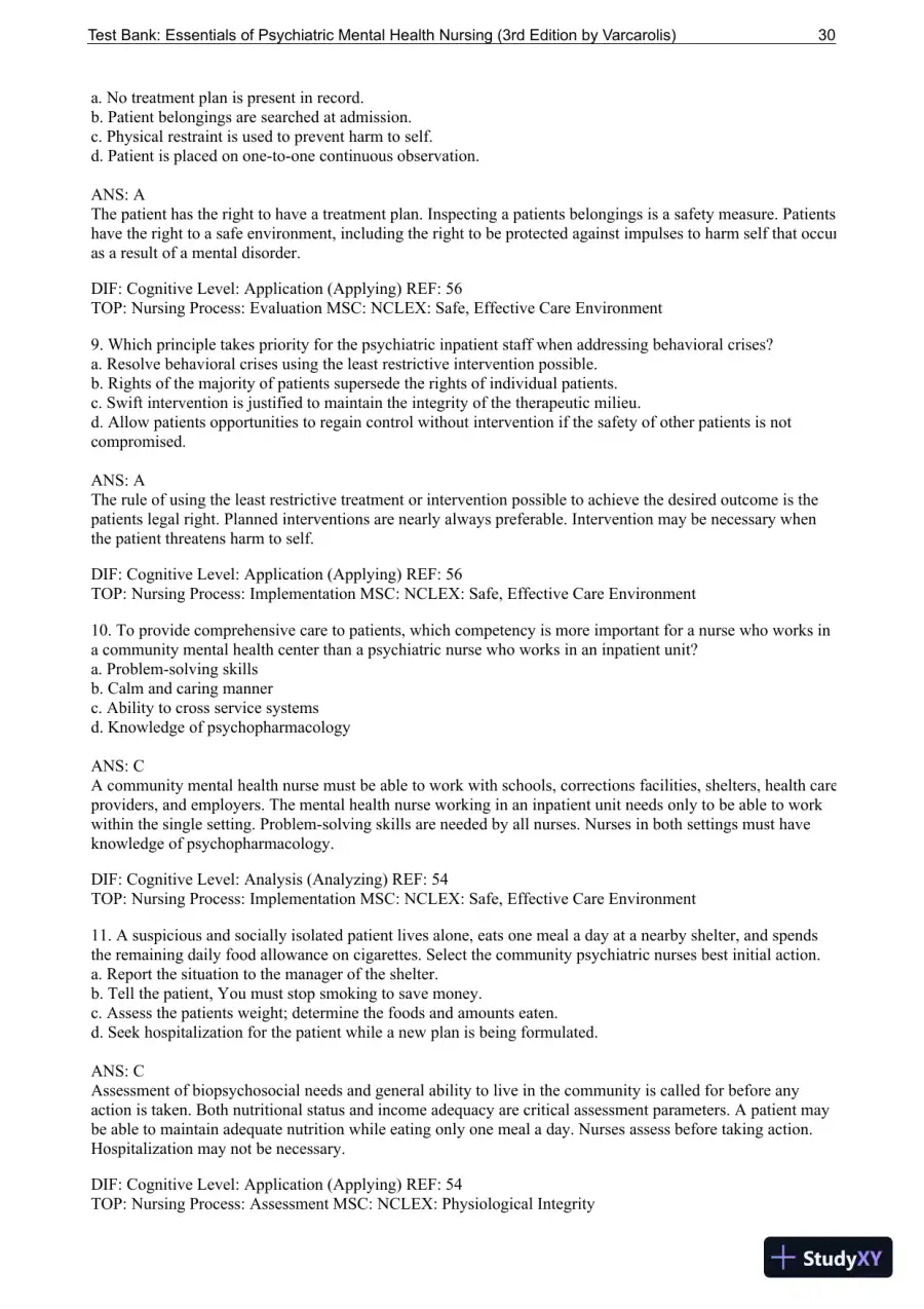 Essentials Of Psychiatric Mental Health Nursing: A Communication Approach To Evidence-Based Care, 3rd Edition Test Bank, page 31