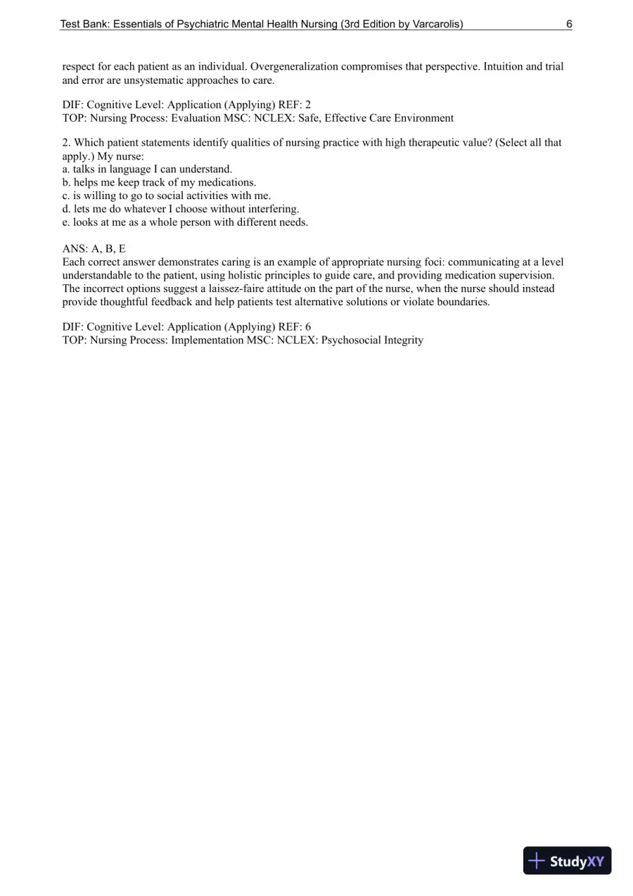 Essentials Of Psychiatric Mental Health Nursing: A Communication Approach To Evidence-Based Care, 3rd Edition Test Bank, page 7