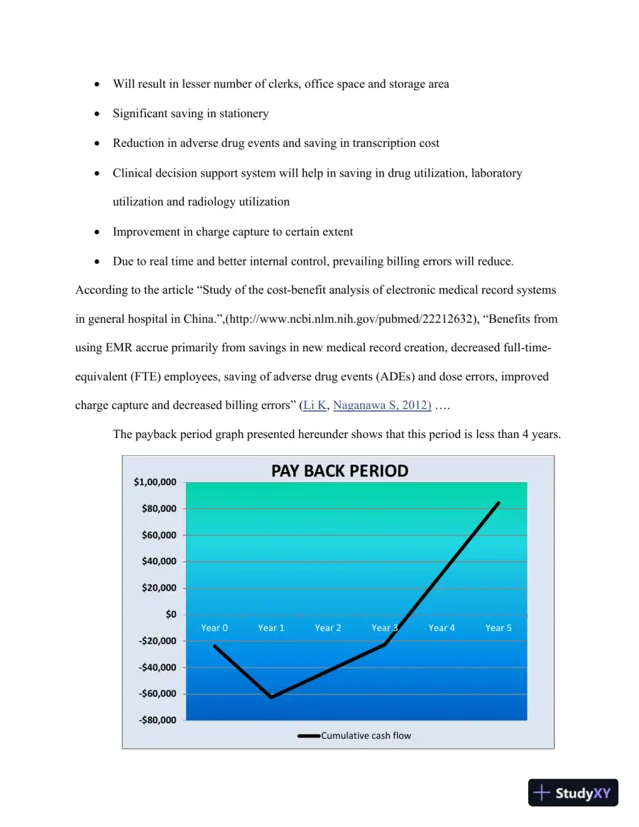 Financial Evaluation Of Implementing An Electronic Medical Record (EMR) System At Somerset Medical Center, page 4